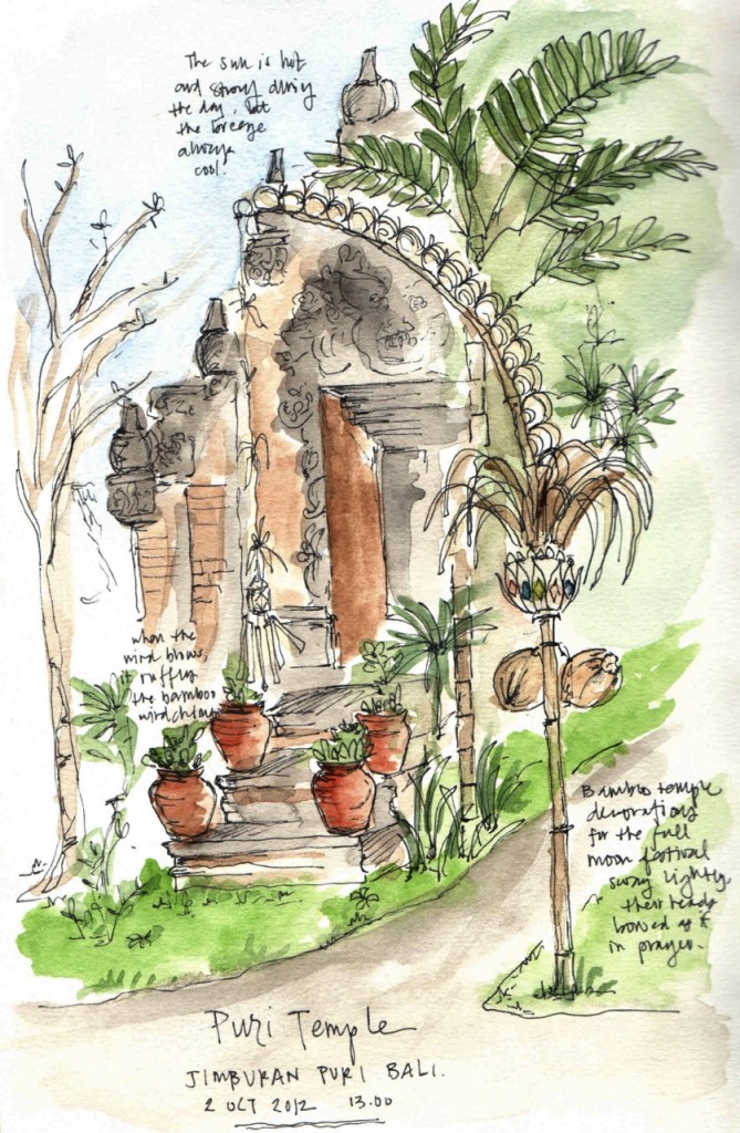 Jimbaran temple sketch, Bali Travel sketches of Bali