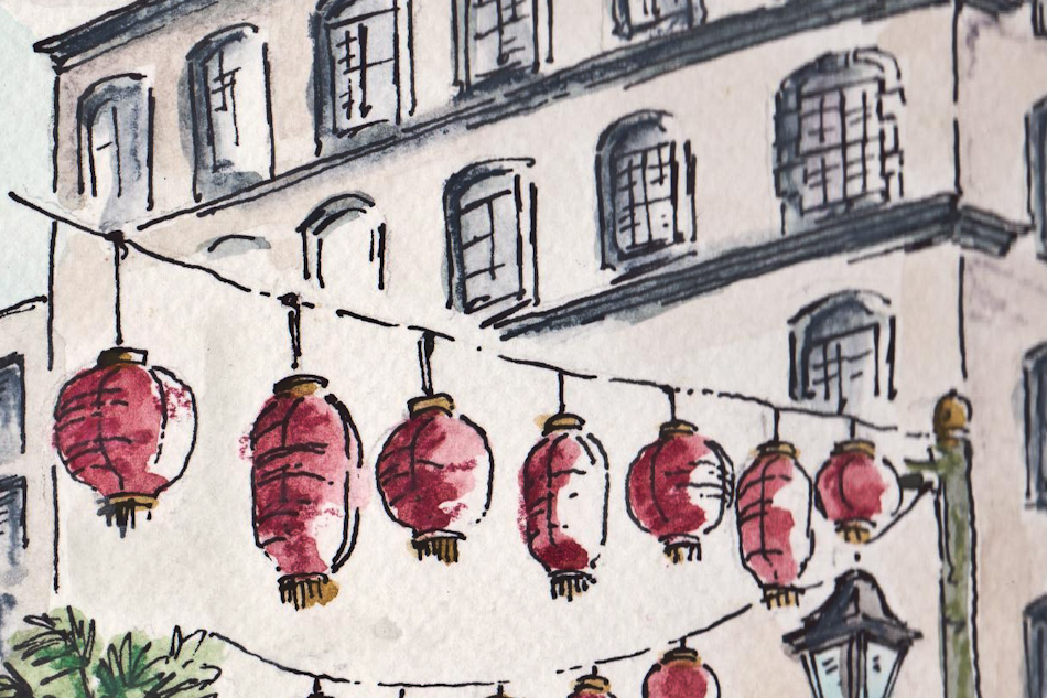 Sketching Malaysia: Chinese lanterns and coincidences on Petaling Street.