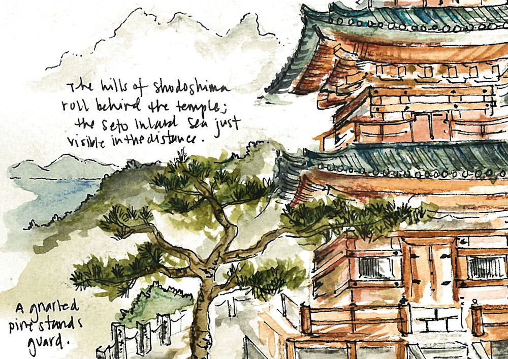 Sketching Japan: Temples and tiered roofs on a Japanese pilgrimage.