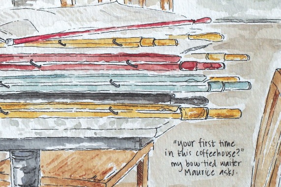 Sketching Austria: Marble top tables and magic in a Viennese coffeehouse.