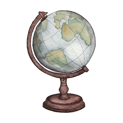 Watercolor illustration of a globe