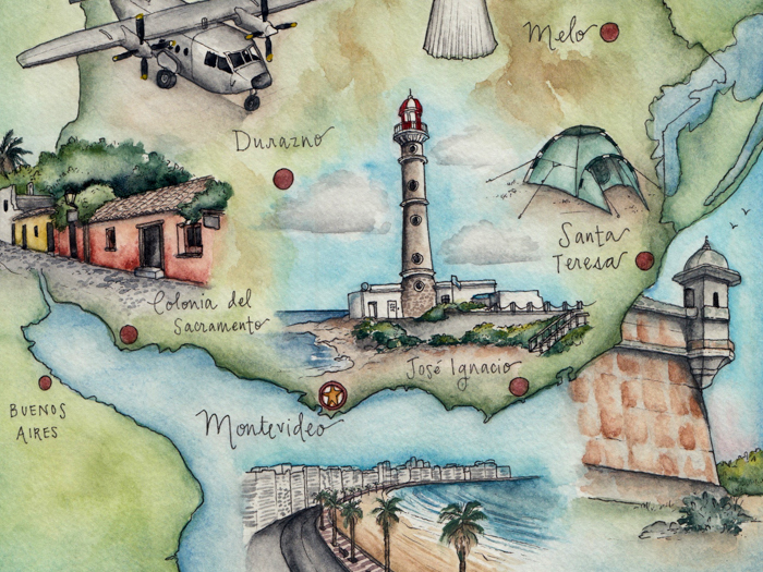 Illustrated map of Uruguay