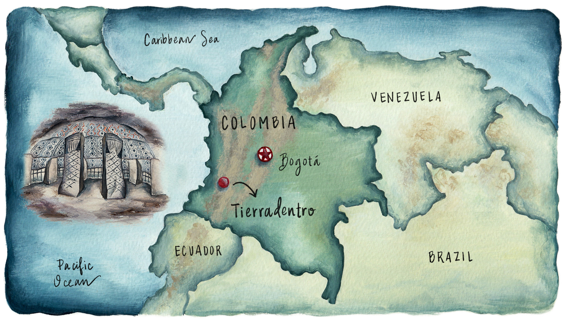 illustrated map of Colombia