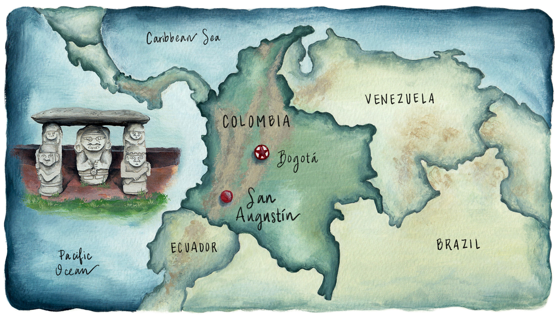 illustrated map of Colombia