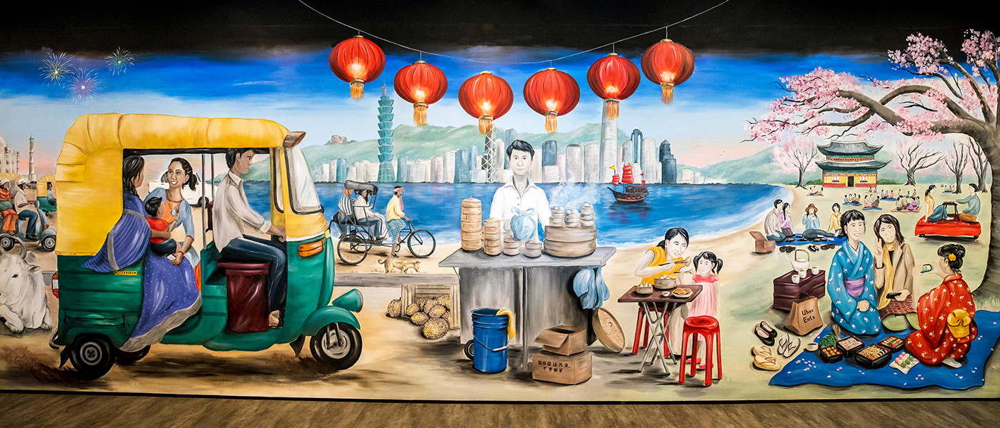 full-color mural of Asian cultures